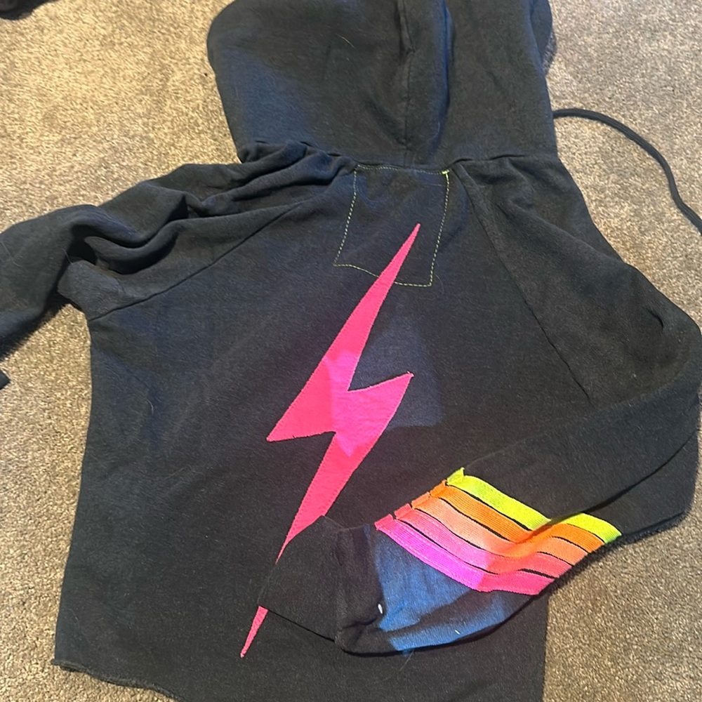 Aviator Nation Black Hoodie with Pink Lightning Bolt
